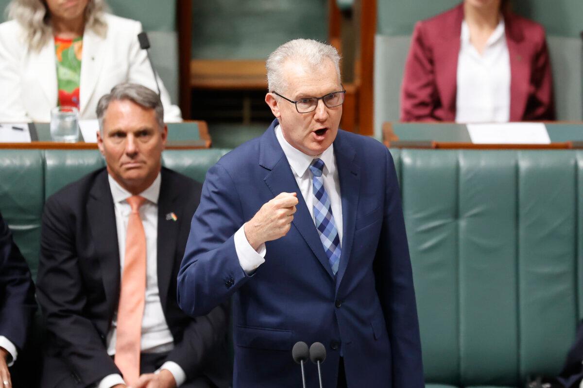 Tony Burke, the minister for Home Affairs, Immigration, Cyber, and the Arts, during Question Time in Canberra, Australia on Oct. 9, 2025. (Hilary Wardhaugh/Getty Images)