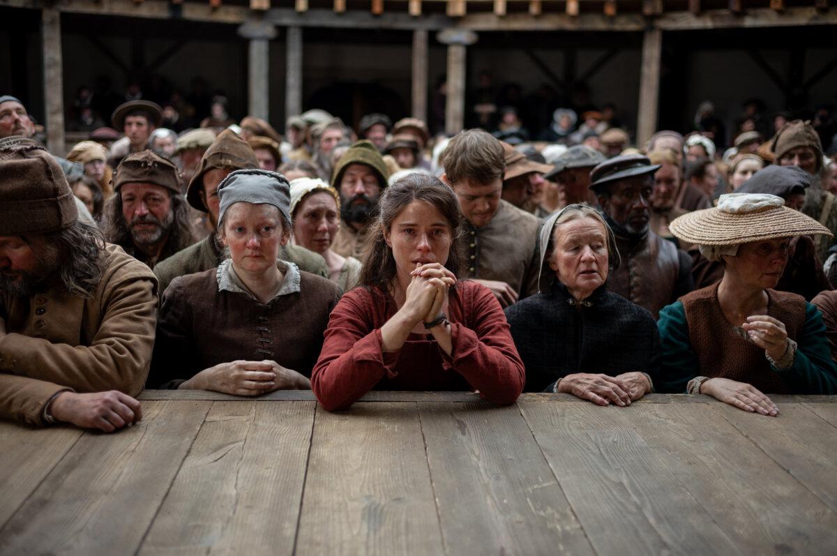 Jessie Buckley (C) as Agnes Hathaway in "Hamnet." (Focus Features)