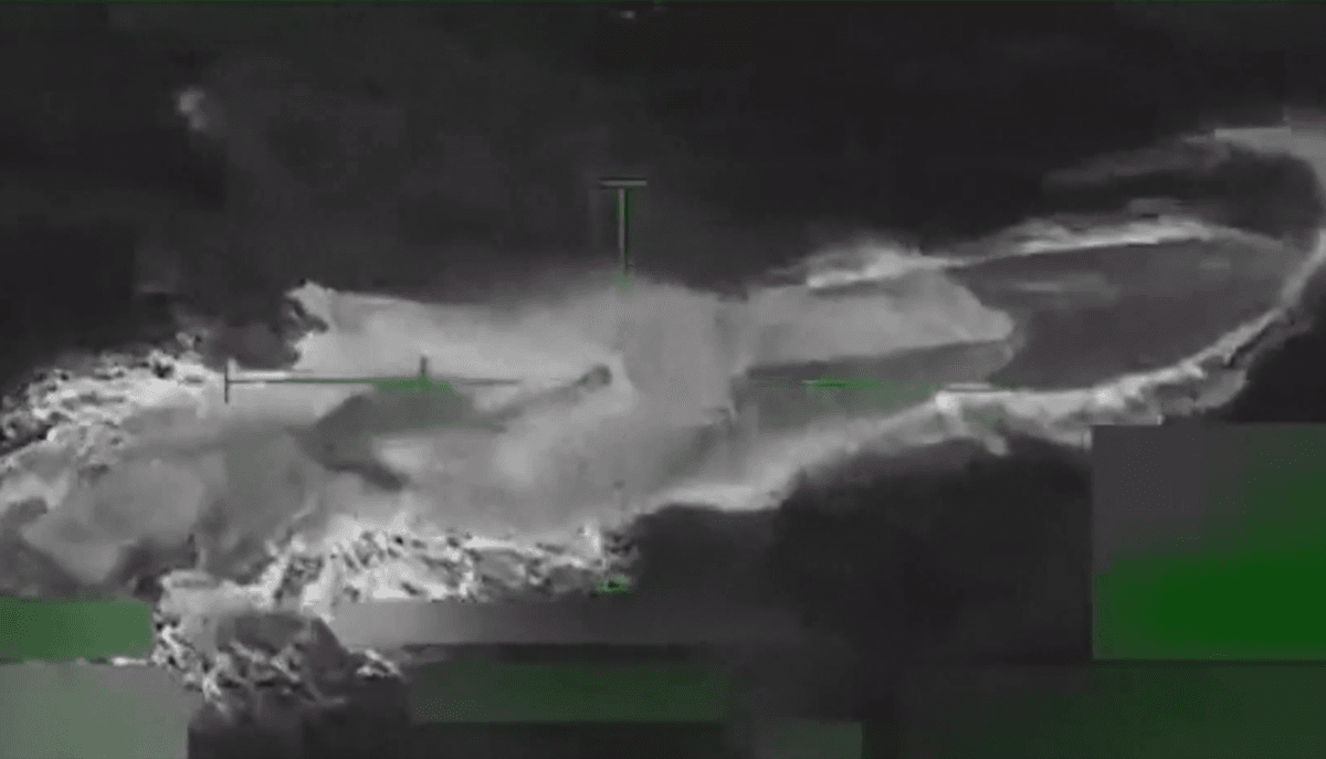 A screenshot of the moment before a U.S. military strike on a submersible vessel suspected of carrying narcotics in the Caribbean Sea, on Oct. 16, 2025. (@realDonaldTrump via Truth Social)