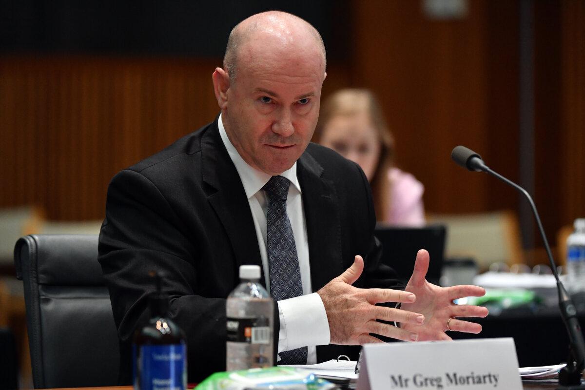Secretary of the Department of Defence Greg Moriarty speaks at Parliament House in Canberra, Australia, on March 24, 2021. (Sam Mooy/Getty Images)