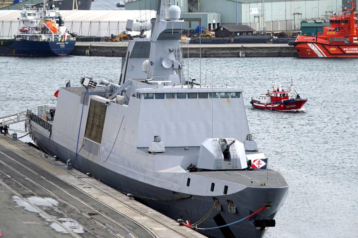 The French navy's La Fayette-class frigate Courbet F712 is pictured docked at A Coruña's harbor in Spain on Oct. 22, 2025. (Miguel Ropa/AFP via Getty Images)