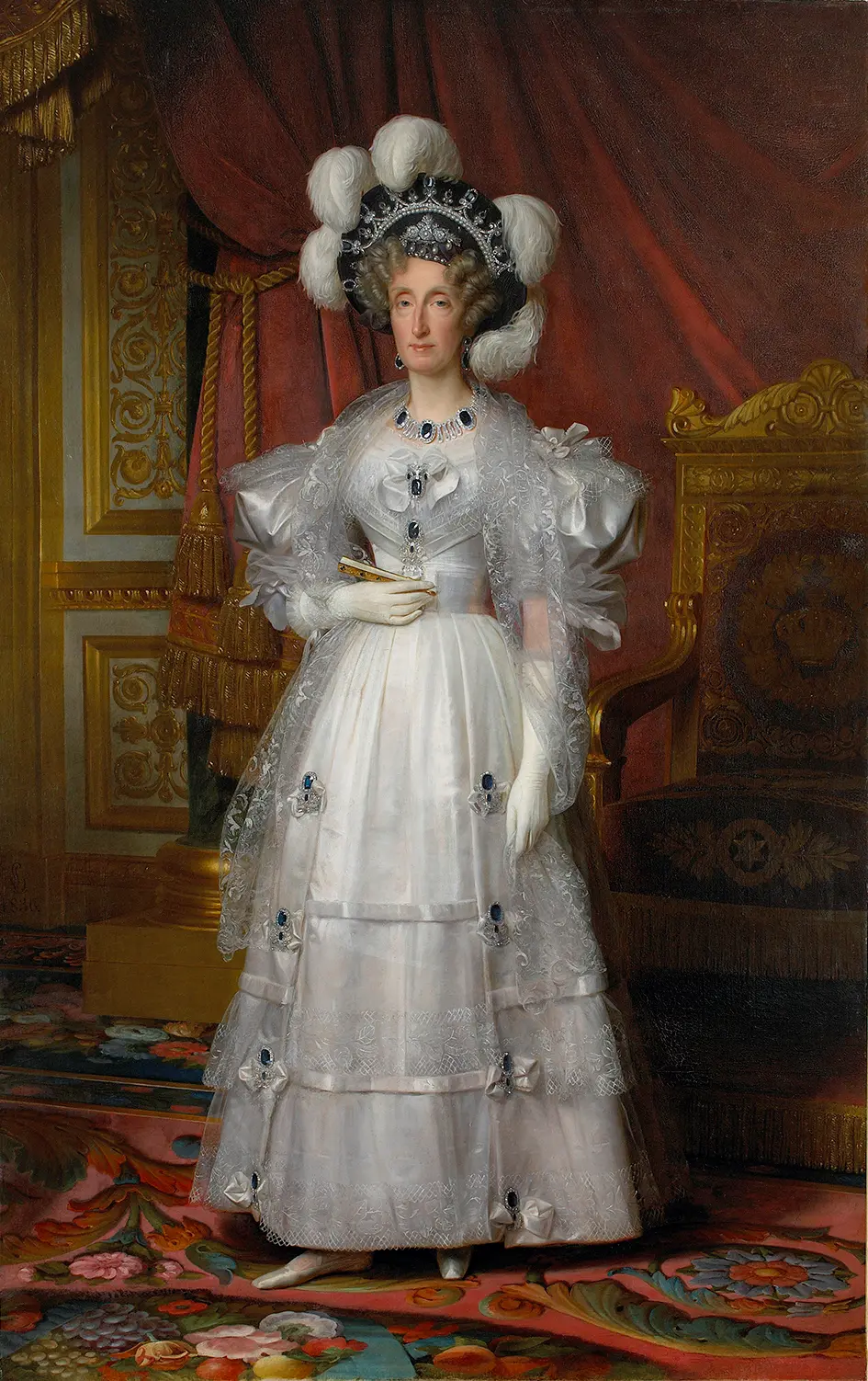 French Heritage Heist: The Sparkly Stories Behind the Louvre’s Stolen Jewels | USNN World News A portrait of Marie-Amélie de Bourbon, queen of the French, 1836, by Louis Hersent. Oil on canvas; 88 3/5 inches by 62 1/5 inches. Palace of Versailles, France. (Public Domain)