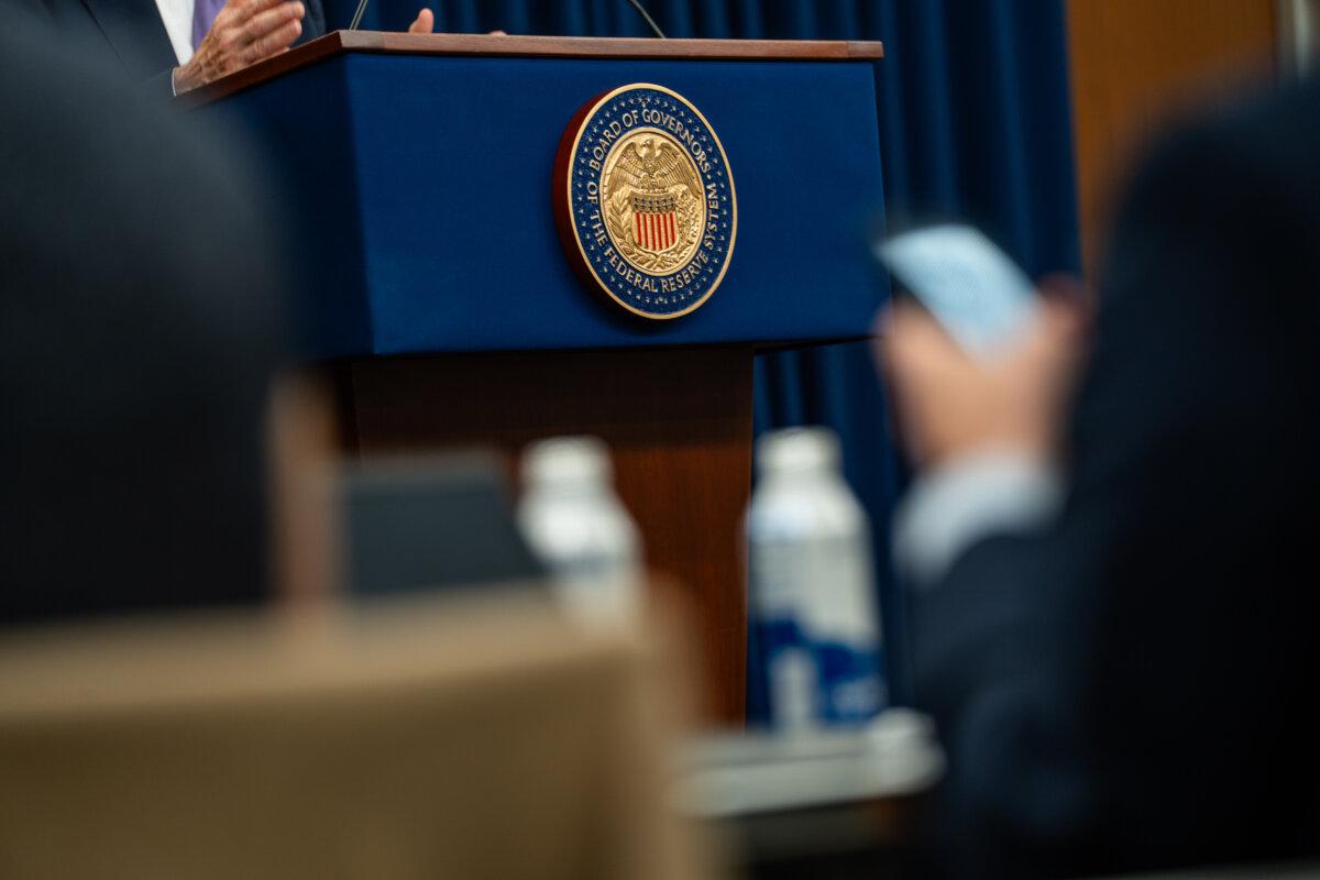 The Federal Reserve Board of Governors seal in Washington on Oct. 29, 2025. (Madalina Kilroy/The Epoch Times)