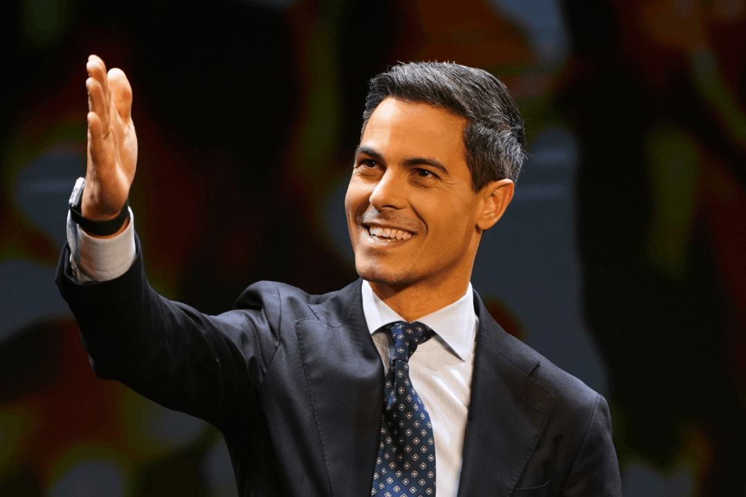 Rob Jetten, leader of the center-left D66 party, speaks on stage during exit poll results at an election venue during a general election in Leiden, Netherlands, on Oct. 29, 2025. (Peter Dejong/AP Photo)