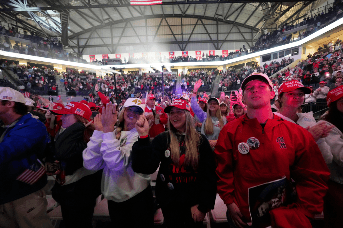 Attendees cheer during a "This Is the Turning Point" campus tour event at the University of Mississippi, in Oxford, Miss., on Oct. 29, 2025. (Gerald Herbert/AP Photo)
