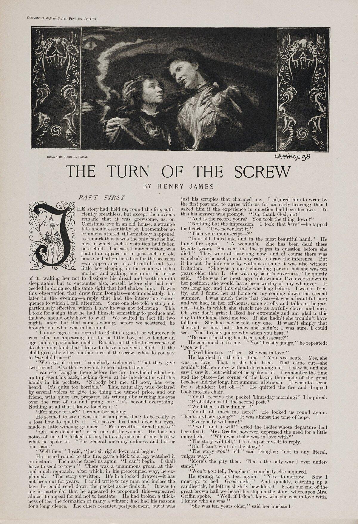 First page of the 12-part serialization of Henry James's novella “The Turn of the Screw.” in Collier's Weekly. (Public Domain)