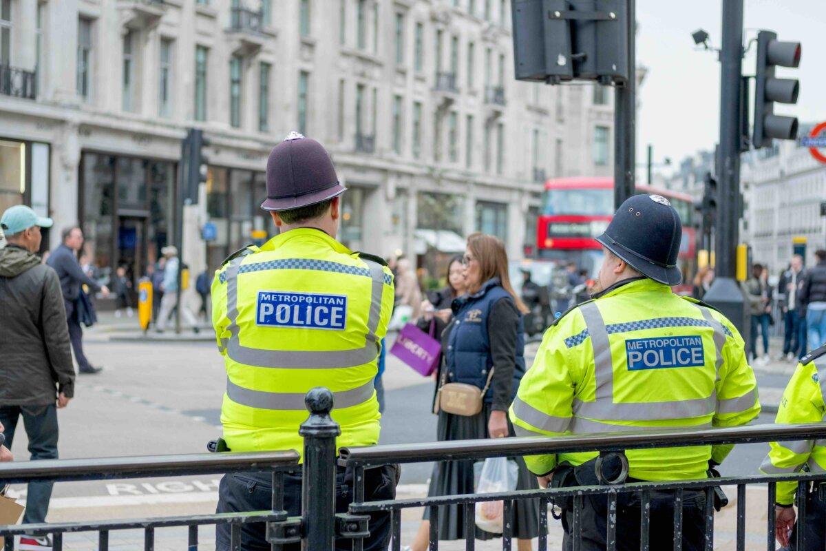 Metropolitan Police officers in London on April 4, 2024. (William Barton/Shutterstock)