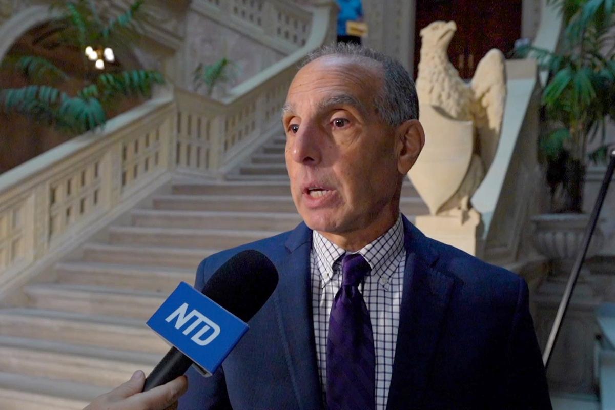 Thomas J. Shaheen, vice president for policy at Pennsylvania Family Council, attended the event titled “Dad Legislators Call for Action to Defend Daughters in Sports,” at the state Capitol’s Ryan Office Building atrium in Harrisburg, Pa, on Oct. 29, 2025. (Steve Wen/The Epoch Times)