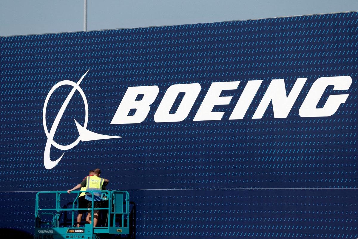A Boeing logo displayed before the opening of the 55th International Paris Airshow at Le Bourget Airport near Paris on June 13, 2025. (Benoit Tessier/Reuters)