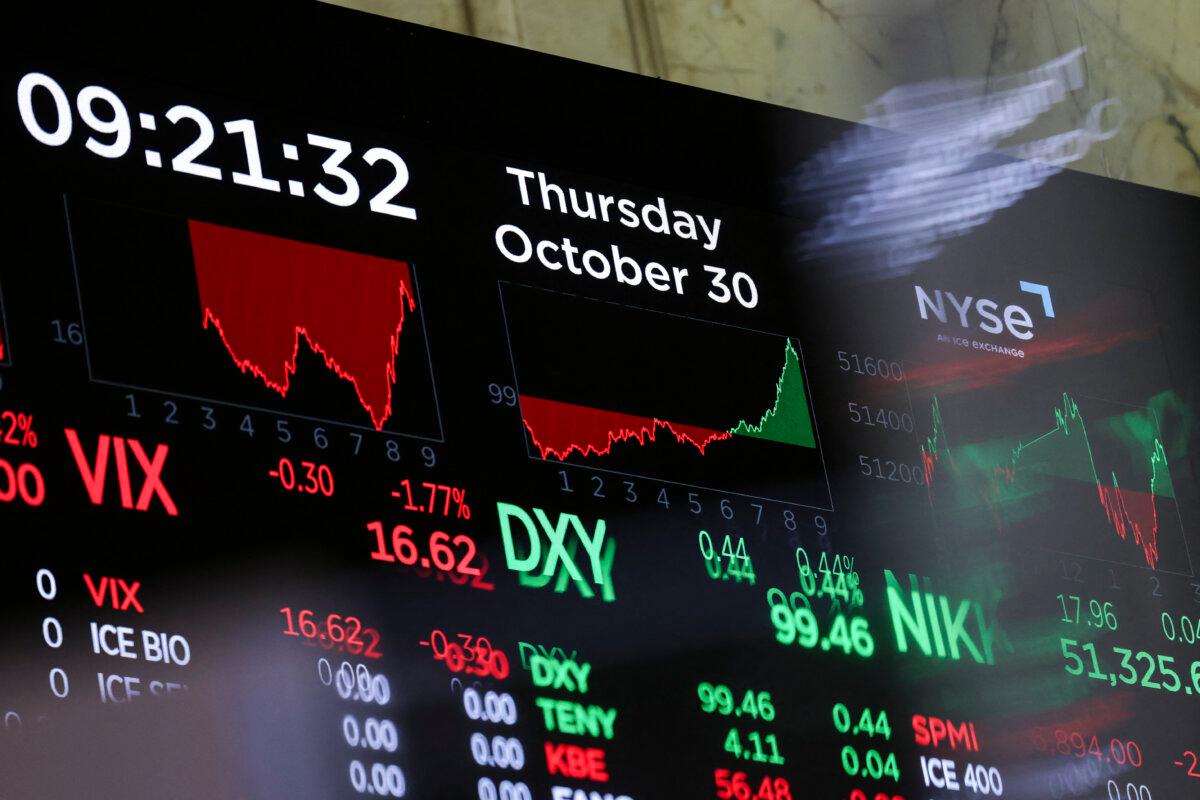 Stock prices at the New York Stock Exchange on Oct. 30, 2025. (Angela Weiss/AFP via Getty Images)