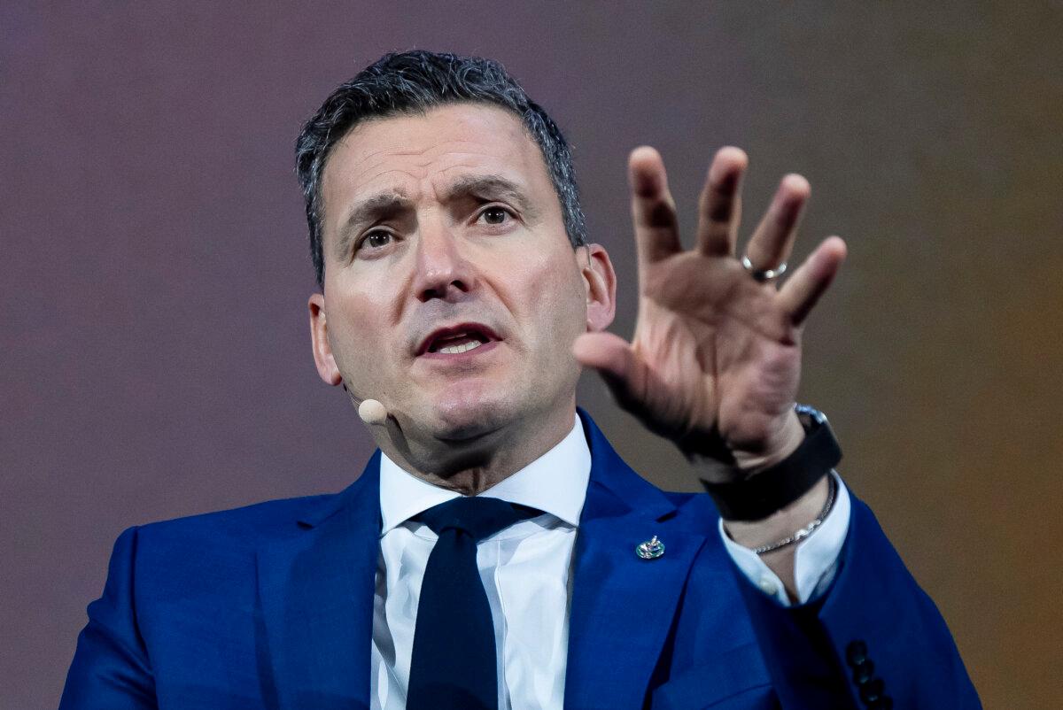 Minister of Artificial Intelligence and Digital Innovation Evan Solomon gives remarks during the All In AI conference in Montreal on Sept. 25, 2025. (The Canadian Press/Christopher Katsarov)