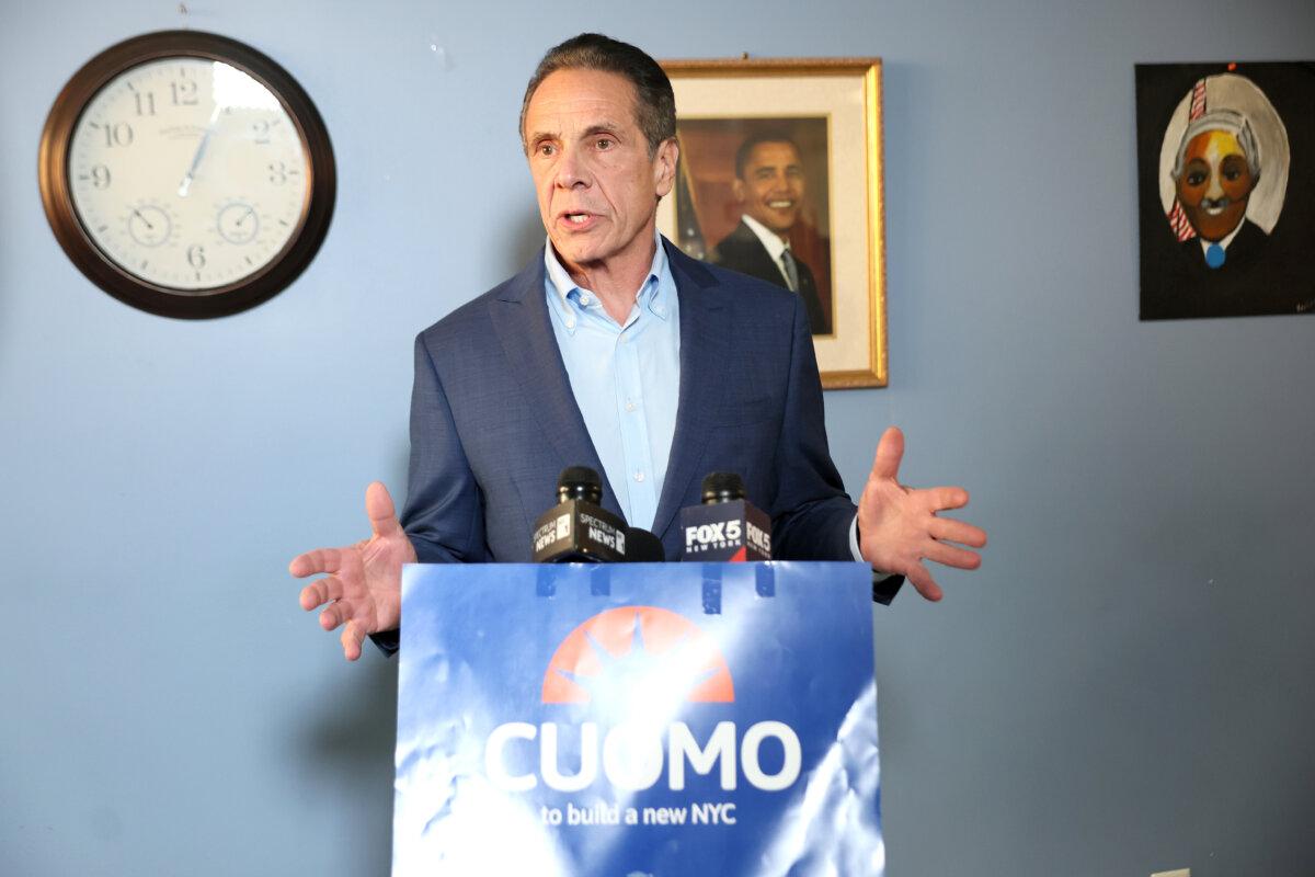 Independent New York City mayoral candidate Andrew Cuomo speaks during a campaign event at A. Philip Randolph Senior Citizen Center in New York City on Oct. 27, 2025. (Michael M. Santiago/Getty Images)