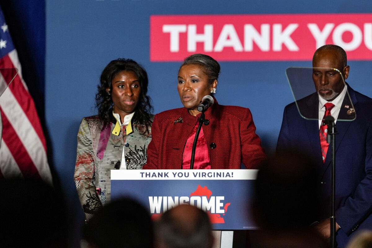 Republican Lt. Gov. Winsome Earle-Sears speaks at her watch party, at the National Conference Center in Leesburg, Va., on Nov. 4, 2025. Earle-Sears lost to Democratic Rep. Abigail Spanberger in Virginia's gubernatorial election. (Madalina Kilroy/The Epoch Times)