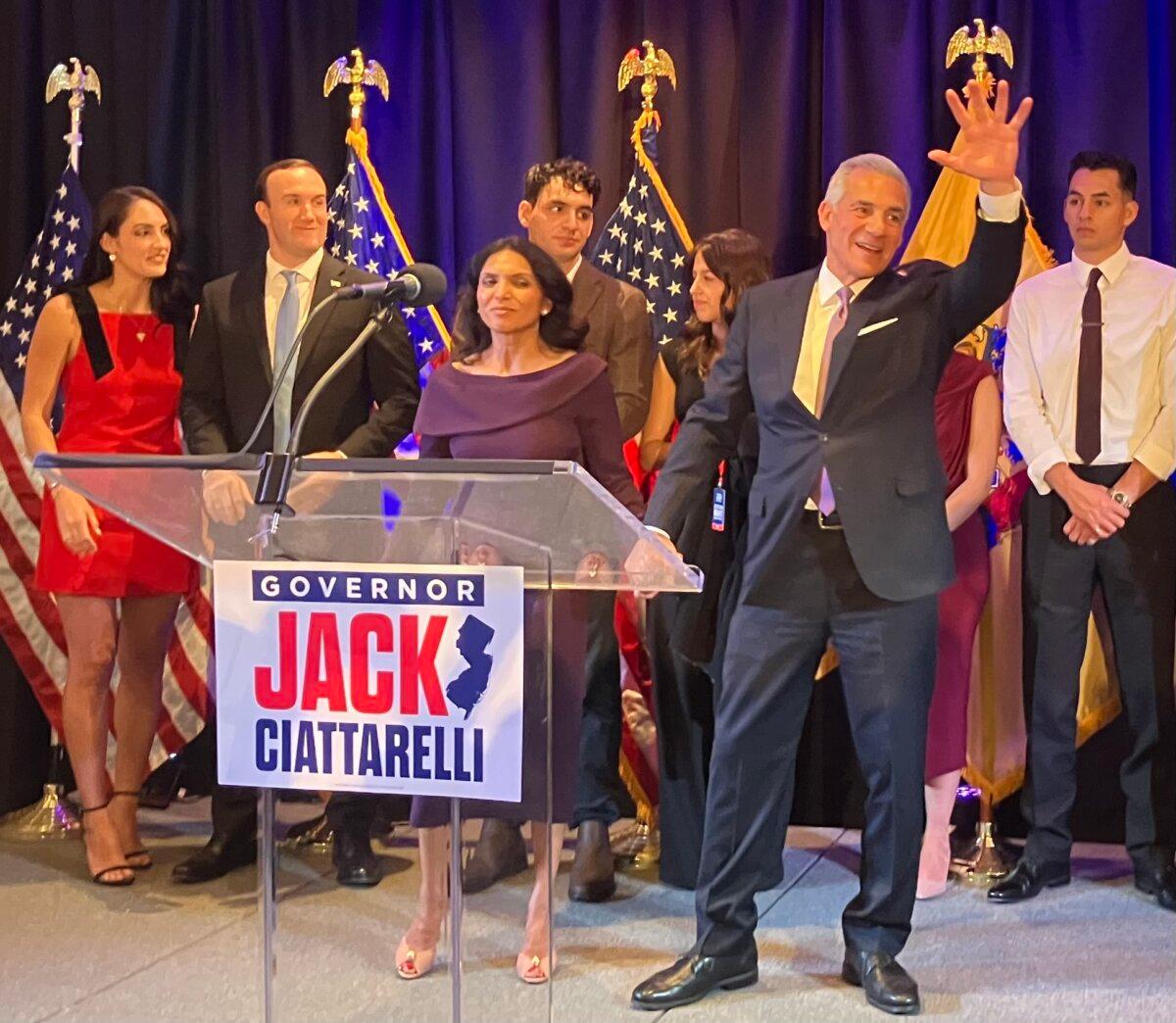 Republican Jack Ciattarelli concedes the race for New Jersey governor after being defeated by Democrat Mikie Sherrill on Nov. 4, 2025. (John Haughey/The Epoch Times)