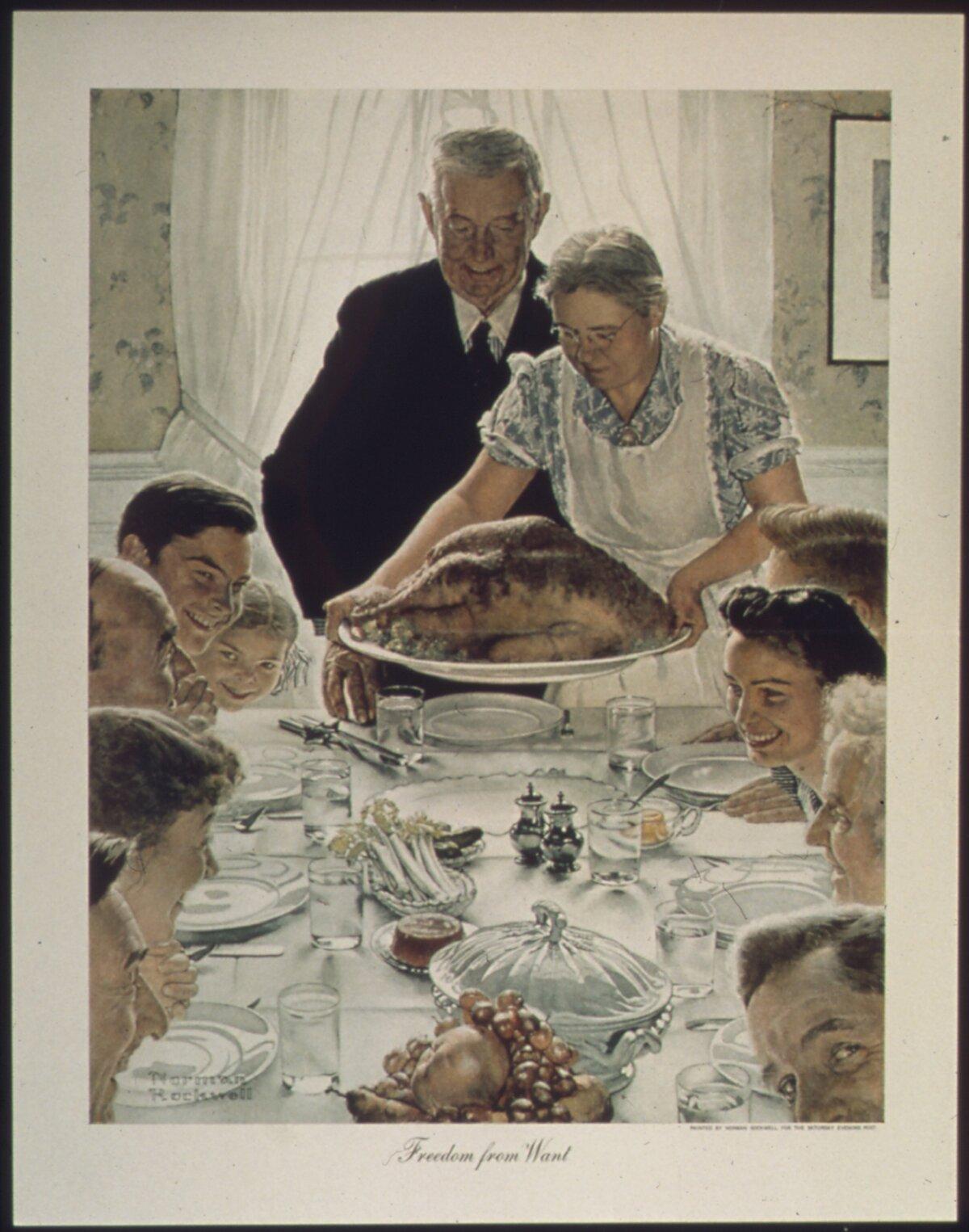 油畫《免於匱乏的自由》(Freedom From Want),美國畫家諾曼‧洛克威爾(Norman Rockwell,1894—1978年)作品,創作於1941至1945年間。(Public Domain)