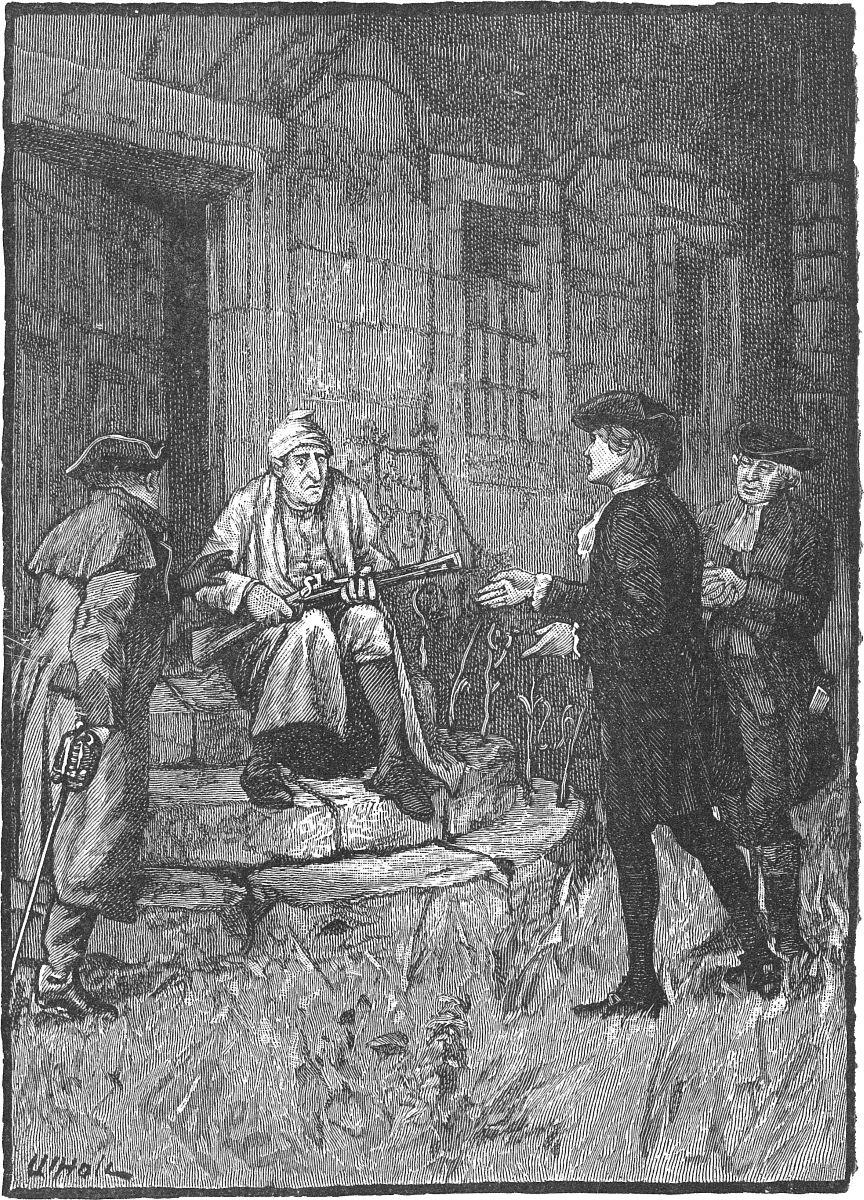 "My uncle sat on the doorstep with the blunderbuss in his hands," from "Kidnapped" by Robert Louis Stevenson. (Public Domain)