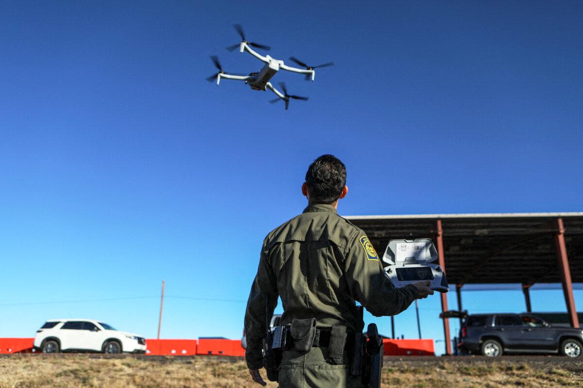A U.S. Border Patrol agent from the Big Bend Sector demonstrates the use of a drone to detect illegal immigrants near the Marfa checkpoint in Texas on Nov. 3, 2025. (Herika Martinez/AFP via Getty Images)