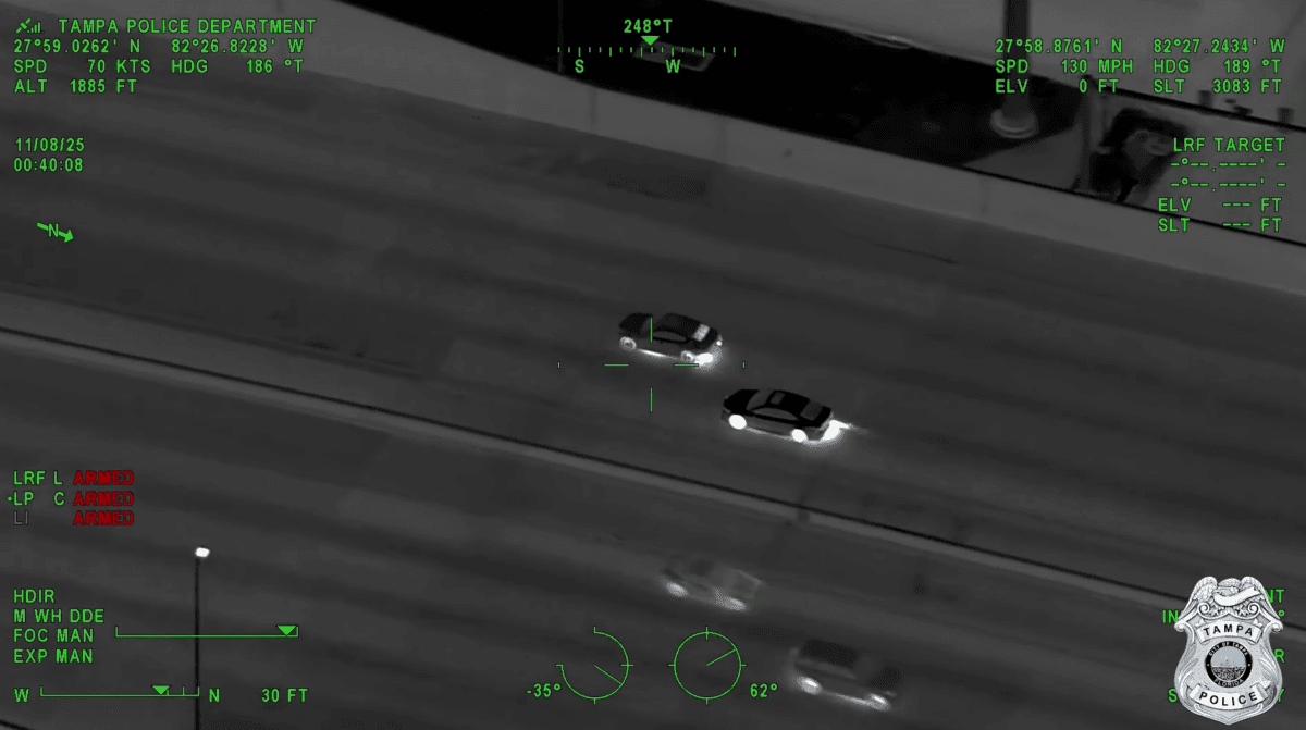 The Tampa Police Department accused the suspect of street racing before a fatal crash early in the morning on Nov. 8, 2025. (Screenshot via The Epoch Times/YouTube/Tampa Police Department)