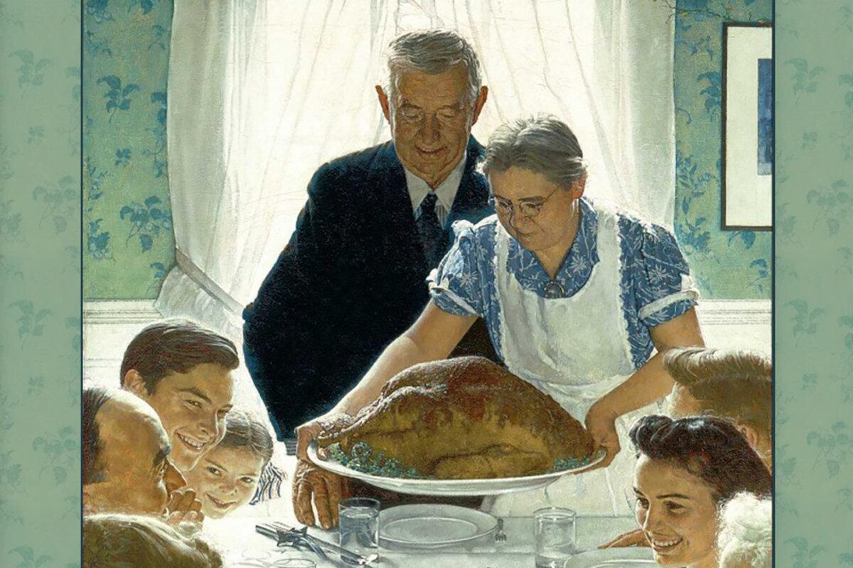 A detail with added border from "Freedom From Want," 1943, by Norman Rockwell. Norman Rockwell Museum, Stockbridge, Mass. (Public Domain)
