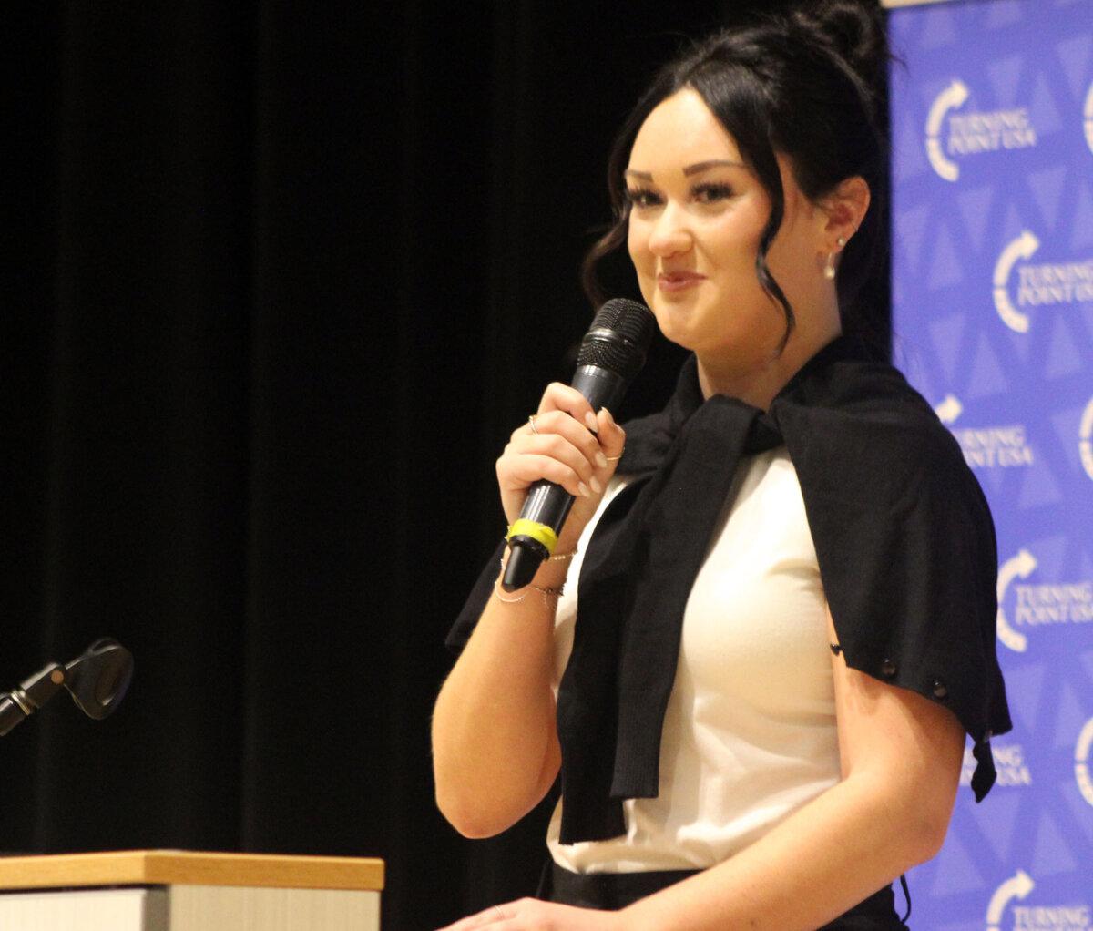 University of North Texas student Mary Catherine Hallmark speaks in Denton, Texas, on Nov. 10, 2025. (Michael Clements/The Epoch Times)