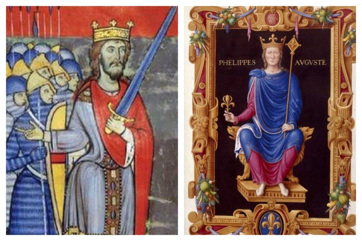 (L) The English King Henry II, the first king of the Plantagenet line, and King Philip Augustus, the King of France, who outwitted the Plantagenets at every turn. (Public Domain)