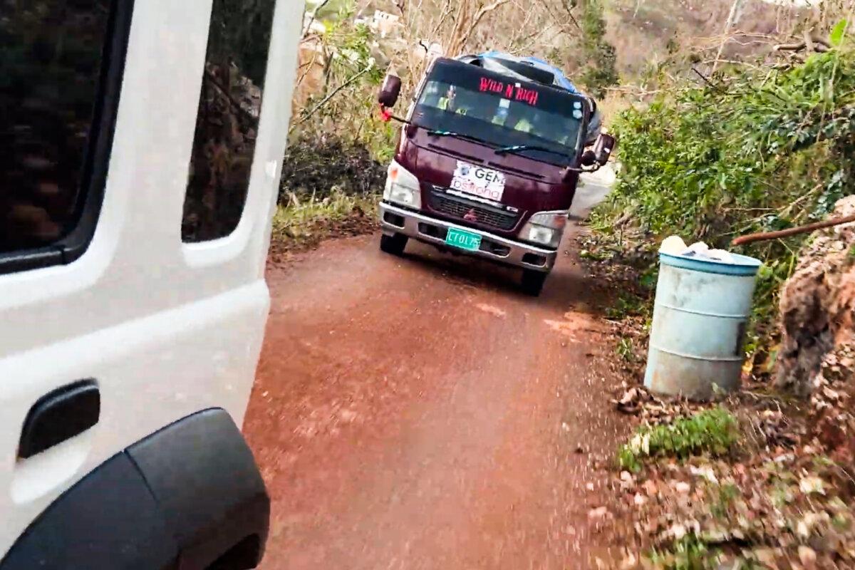 Supply vehicles push through the mountains of Jamaica on Nov. 4, 2025. (Courtesy of Aerial Recovery)