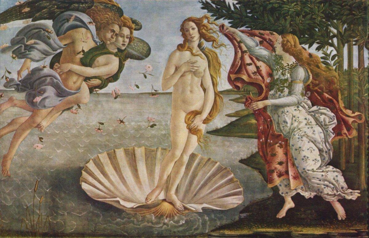 "The Birth of Venus," circa 1484–1486, by Sandro Botticelli. Uffizi, Florence. (Public Domain)