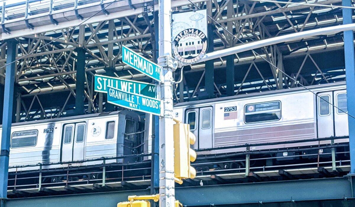 The corner of Mermaid Ave. and Stillwell Ave. in Coney Island, Brooklyn, was renamed Granville T. Woods Way to honor the inventor who revolutionized the electric railways through his many patents. (<a href="https://commons.wikimedia.org/wiki/User:CaptJayRuffins">CaptJayRuffins</a>/<a href="https://creativecommons.org/licenses/by-sa/4.0">CC BY-SA 4.0</a>)