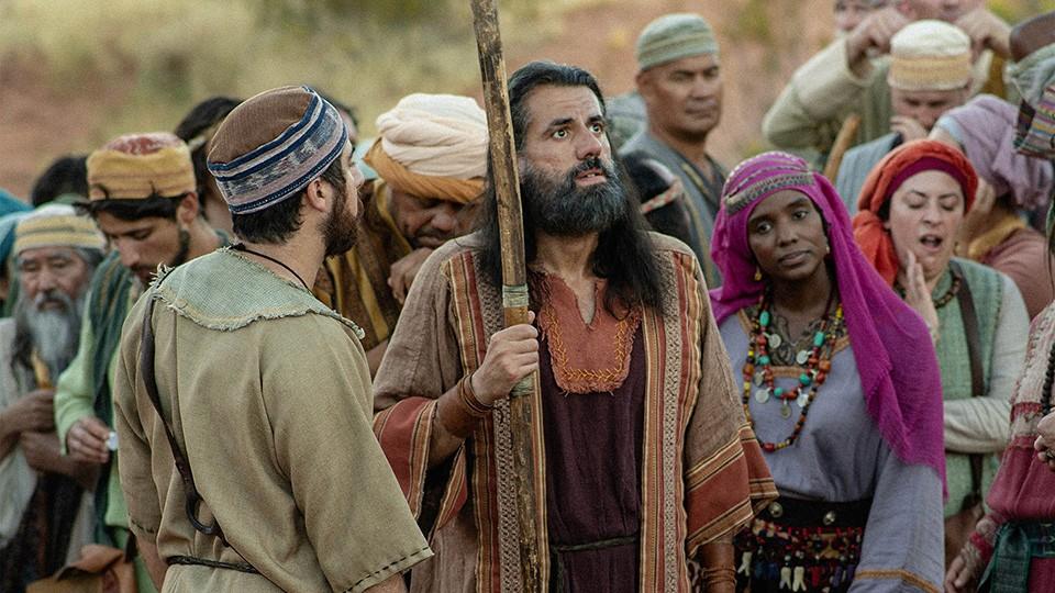 Moses (Wasim No’Mani, C) has a difficult task leading the Hebrews through the desert. (Milk & Honey Studios)