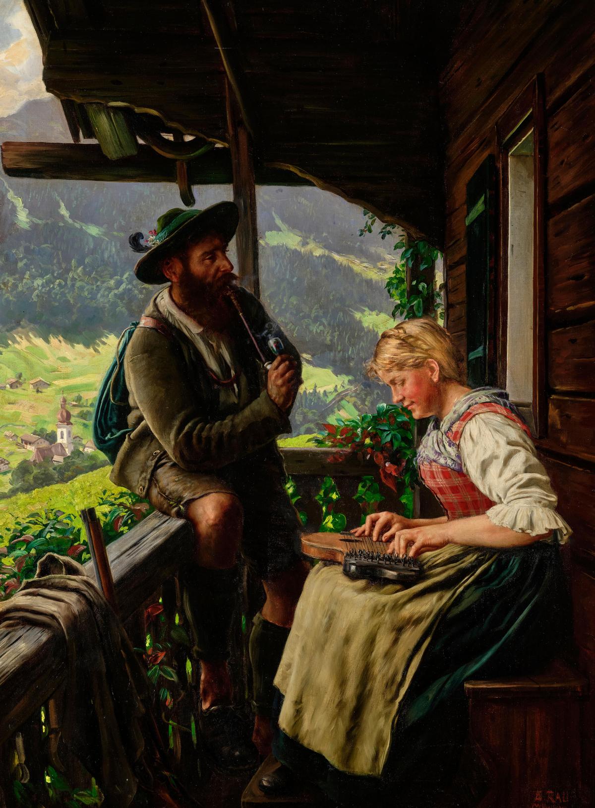 "A Zither Player," before 1937, by Emil Rau. Oil on canvas. (Public Domain)