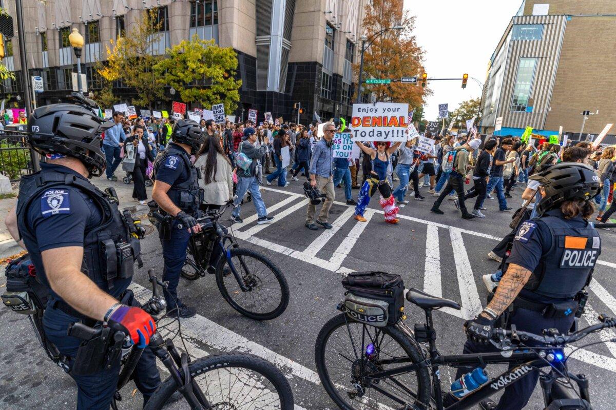 Protesters march at the "No Border Patrol In Charlotte" rally in Charlotte, N.C., on Nov. 15, 2025. (Grant Baldwin/Getty Images)