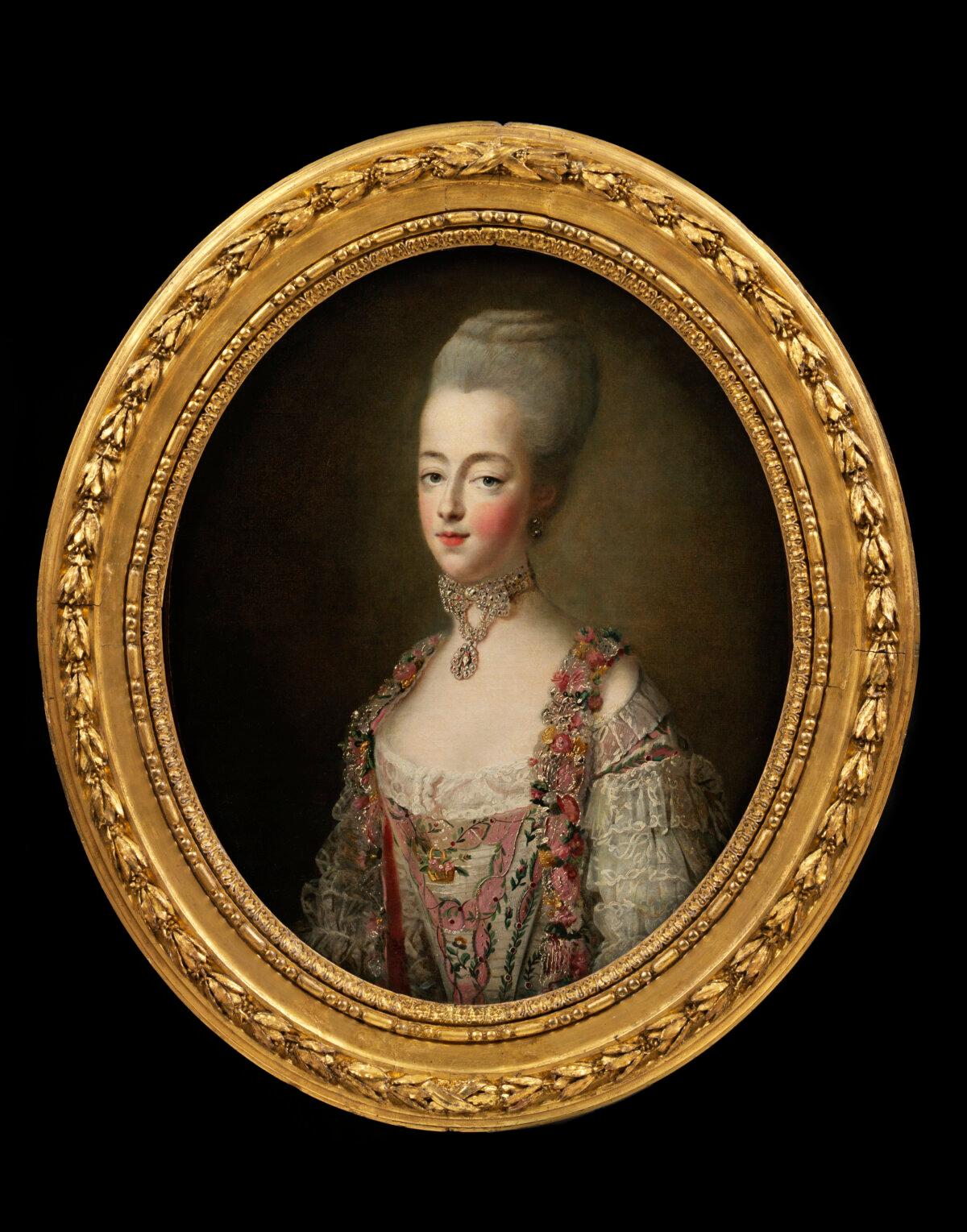 A portrait of Marie Antoinette, queen of France, in a court dress, 1773, by François Hubert Drouais. Oil on canvas; 25 inches by 20 1/2 inches. Victoria and Albert Museum, London. (Copyright Victoria and Albert Museum, London)