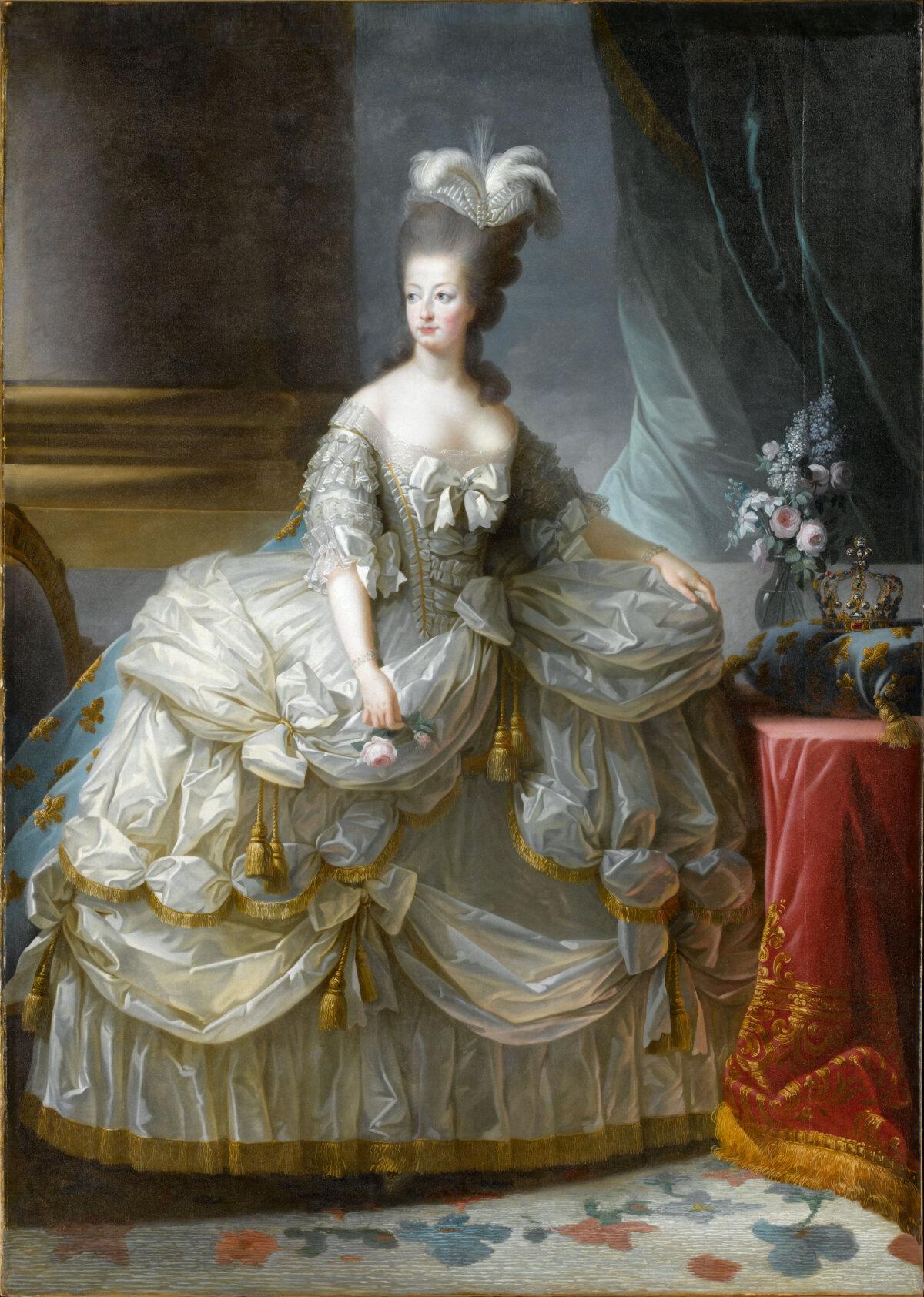 A portrait of Marie Antoinette at age 22 or 23, by painters of the cabinet of the king, after Elisabeth Vigée Le Brun. Château de Versailles. (Gérard Blot/Copyright Château de Versailles, Dist. Grand Palais RMN)