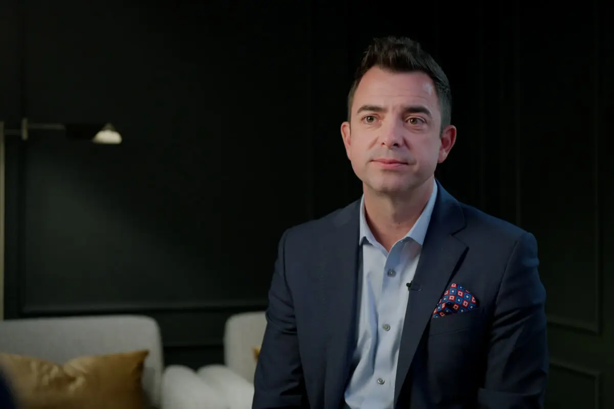 Lucas Miles, senior director of TPUSA Faith, sits for an interview for the Epoch Times documentary “Truth Under Fire: The Framing of Charlie Kirk.” (The Epoch Times)