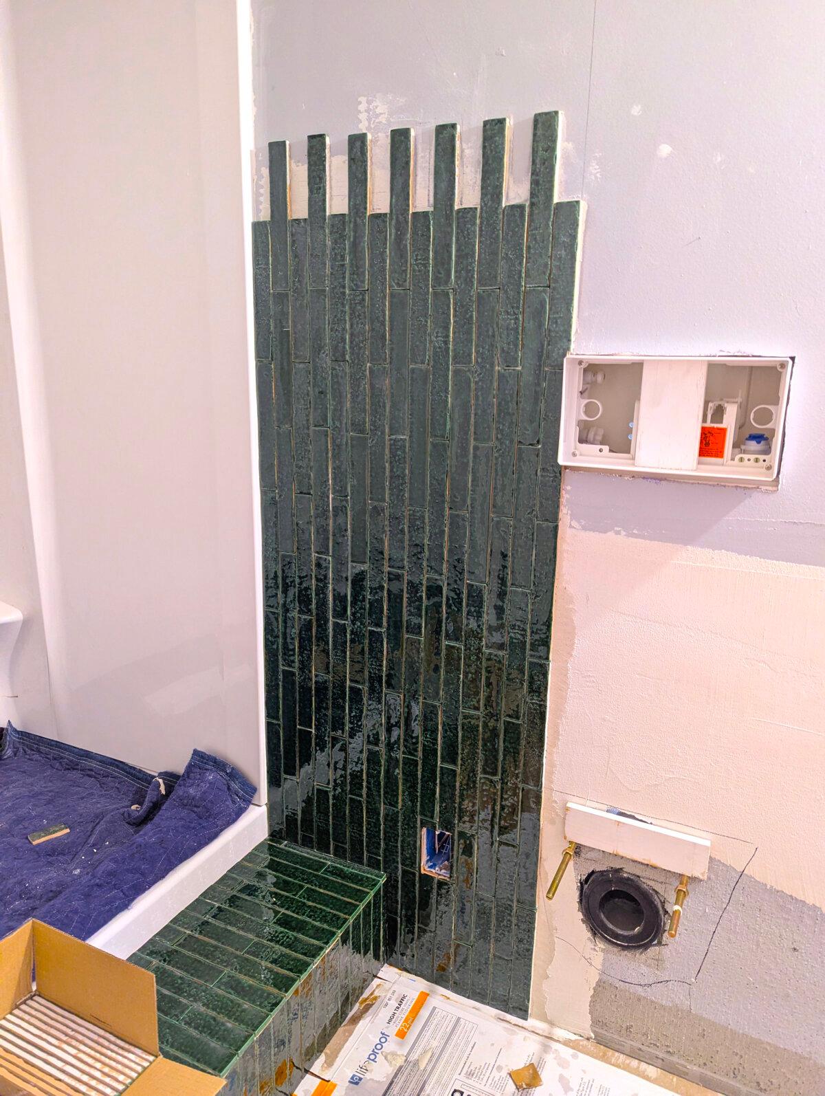 Subway tile installations are much like brick installations. The shorter joint lines are staggered. This tiny detail can be very challenging for the rookie tilesetter. (Tim Carter/Tribune Content Agency/TNS)