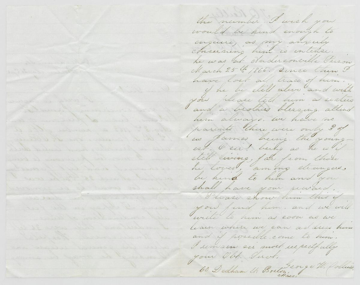 On May 26, 1865, George W. Collins wrote to the Missing Soldiers Office about the whereabouts of James H. Collins, who had been with Company A, 1st Rhode Island Cavalry Regiment. (Public Domain)