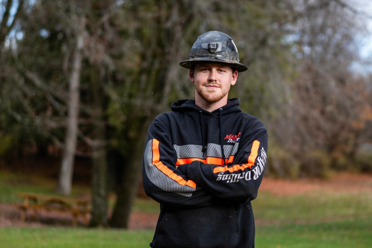 Cayden Stowell, fourth-generation miner, at the Empire State Mines, a Titan Mining Corporation Company in Gouverneur, N.Y., on Nov. 6, 2025. (Madalina Kilroy/The Epoch Times)