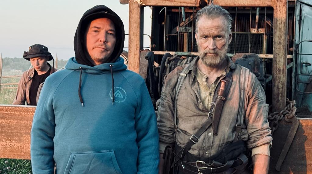 Director Jalmari Helander (L) and Jorma Tommila on the set of "Sisu: Road to Revenge." (Screen Gems)
