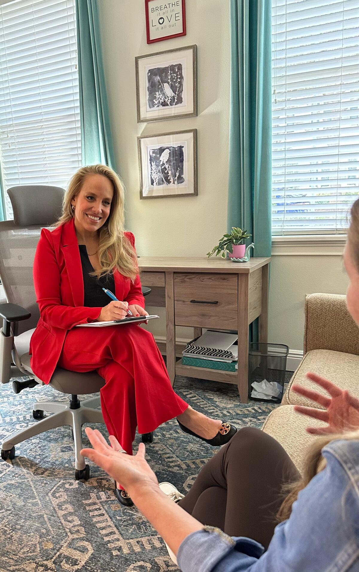 Psychotherapist Colette Fehr of Orlando, Fla., listens to a client in her office on Feb. 2, 2025. (Courtesy of Colette Fehr)