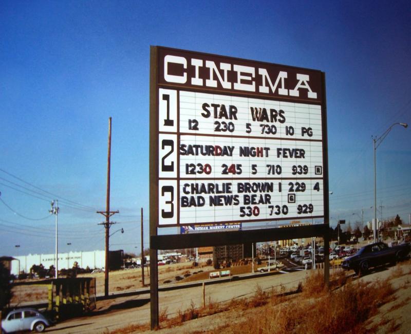 A 1977 cinema billboard announces an earlier installment in the "Star Wars" franchise. (Cnbrb/CC BY-SA 2.0)