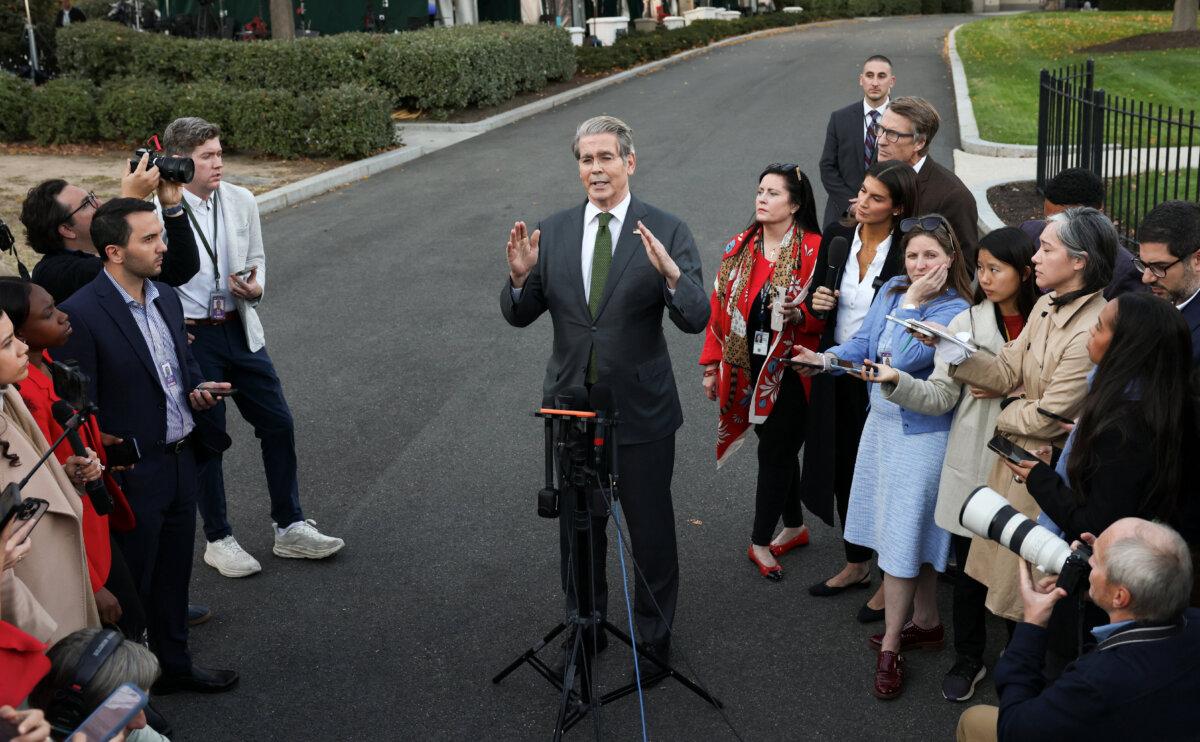Treasury Secretary Scott Bessent speaks to reporters at the White House on Nov. 5, 2025. (Kevin Lamarque/Reuters)