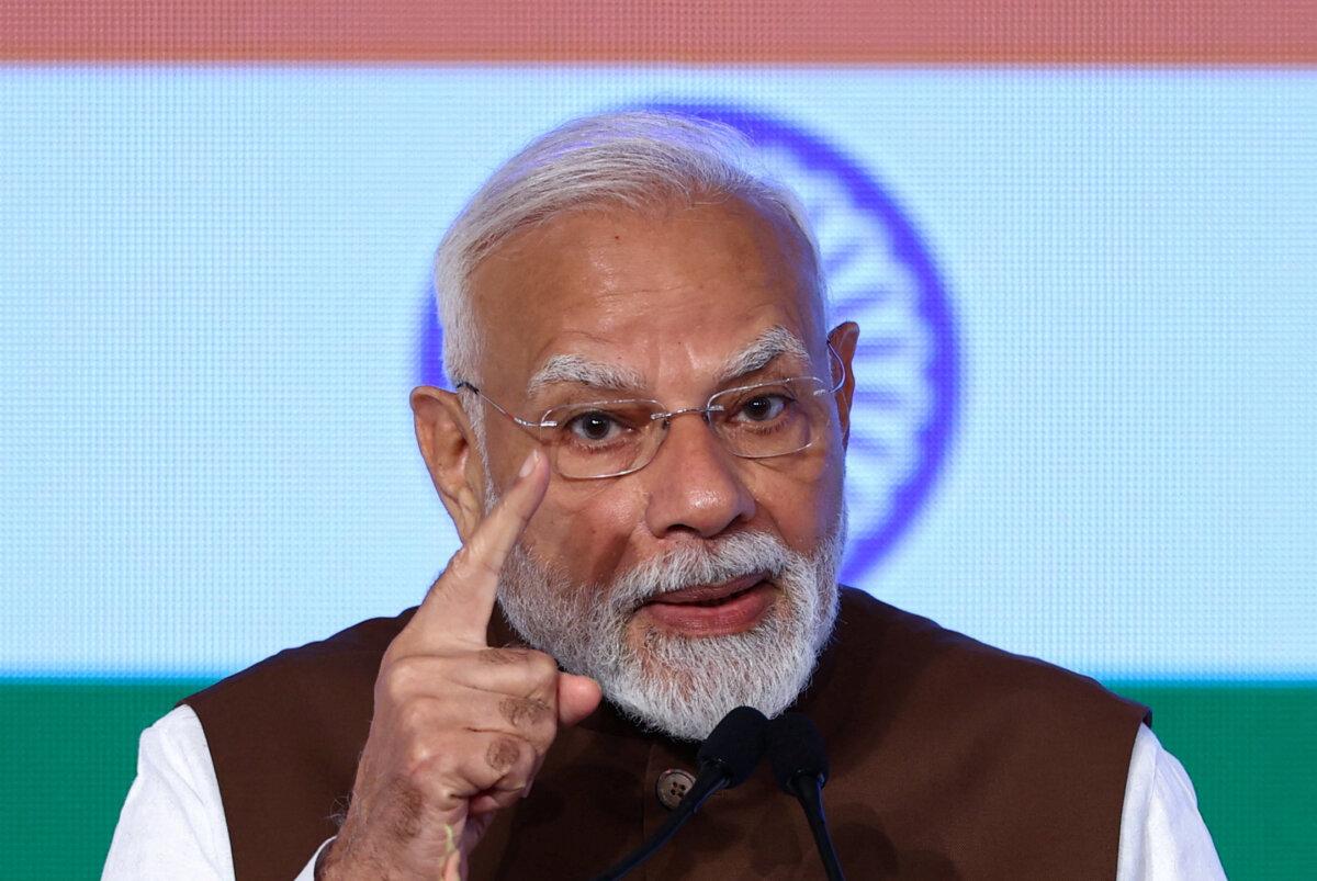 Indian Prime Minister Narendra Modi delivers a speech at the India–Japan Economic Forum in Tokyo on Aug. 29, 2025. (Issei Kato/Reuters)