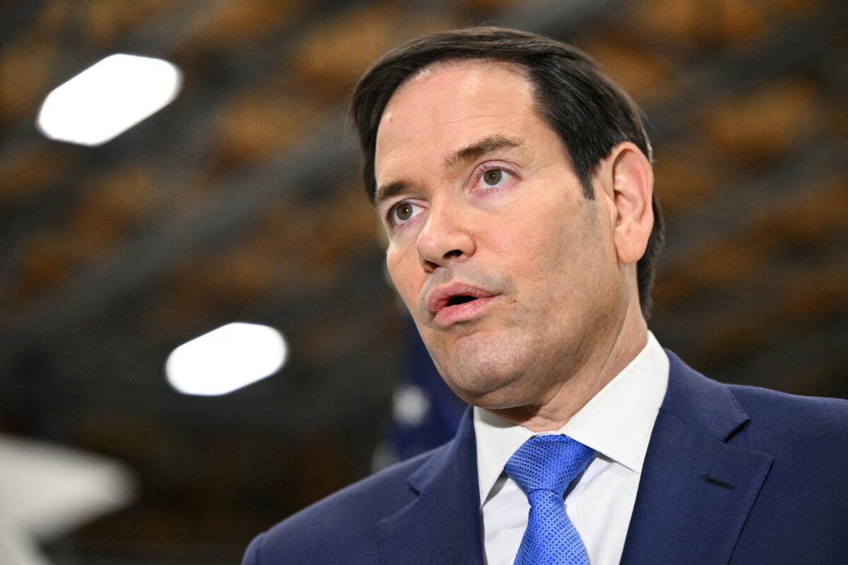 U.S. Secretary of State Marco Rubio speaks to journalists at the John C. Munro Hamilton International Airport after the G7 foreign ministers meeting, in Hamilton, Ontario, Canada, on Nov. 12, 2025. (Mandel Ngan/Pool via Reuters)