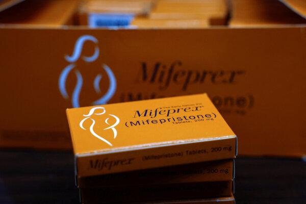 Boxes of Mifepristone, the first pill in a medical abortion, at Alamo Women's Clinic in Carbondale, Ill., on April 9, 2024. (Evelyn Hockstein/Reuters)