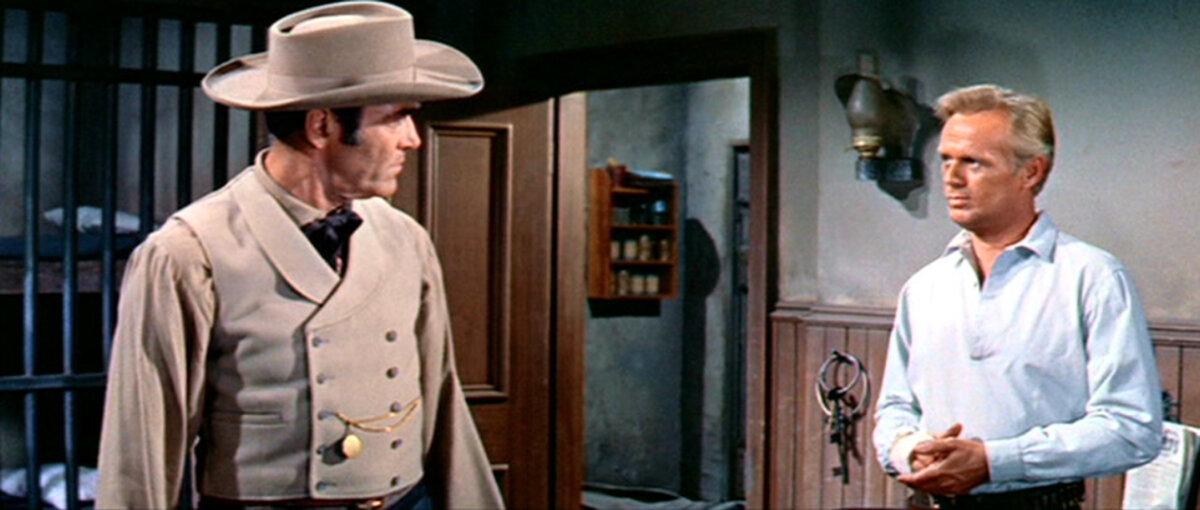 Clay Blaisedell (Henry Fonda, L) and Johnny Gannon (Richard Widmark), in “Warlock.” (20th Century Fox)
