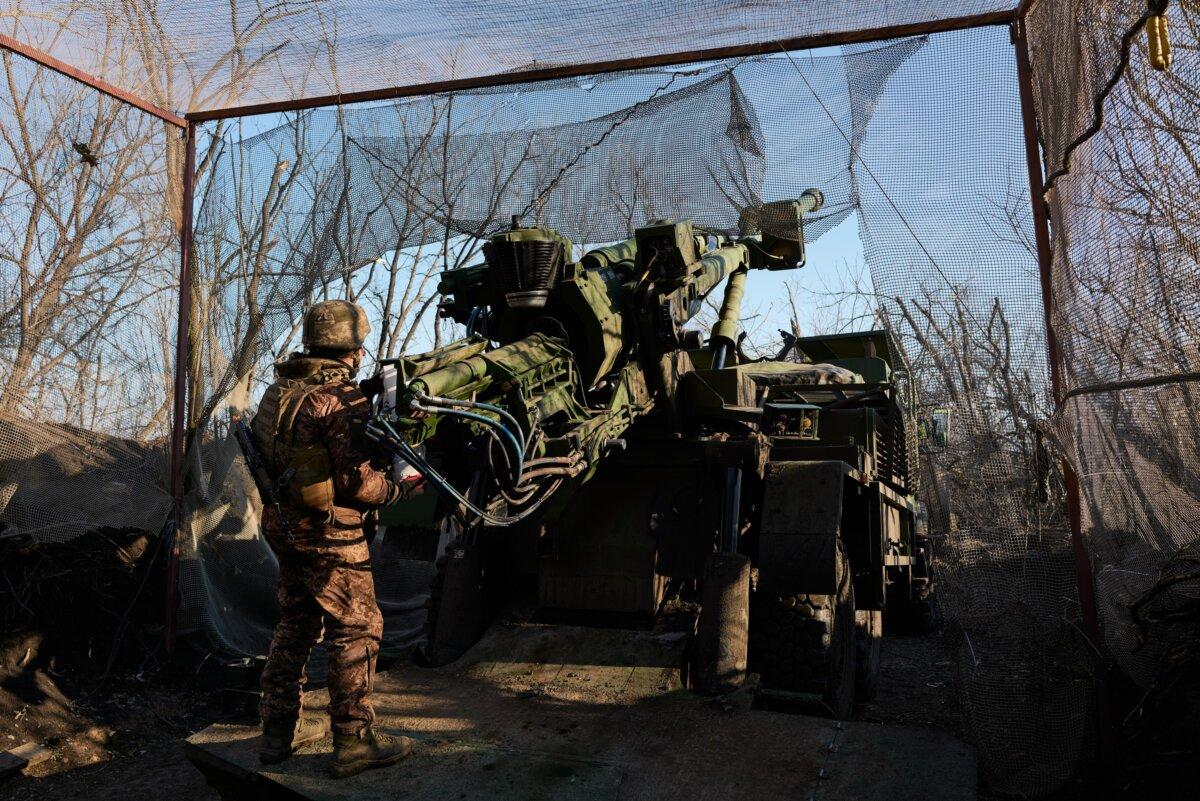 A Ukrainian soldier operates a French-made CAESAR 155mm self-propelled howitzer on the frontline near Pokrovsk, Ukraine, on February 9, 2025. (Pierre Crom/Getty Images)