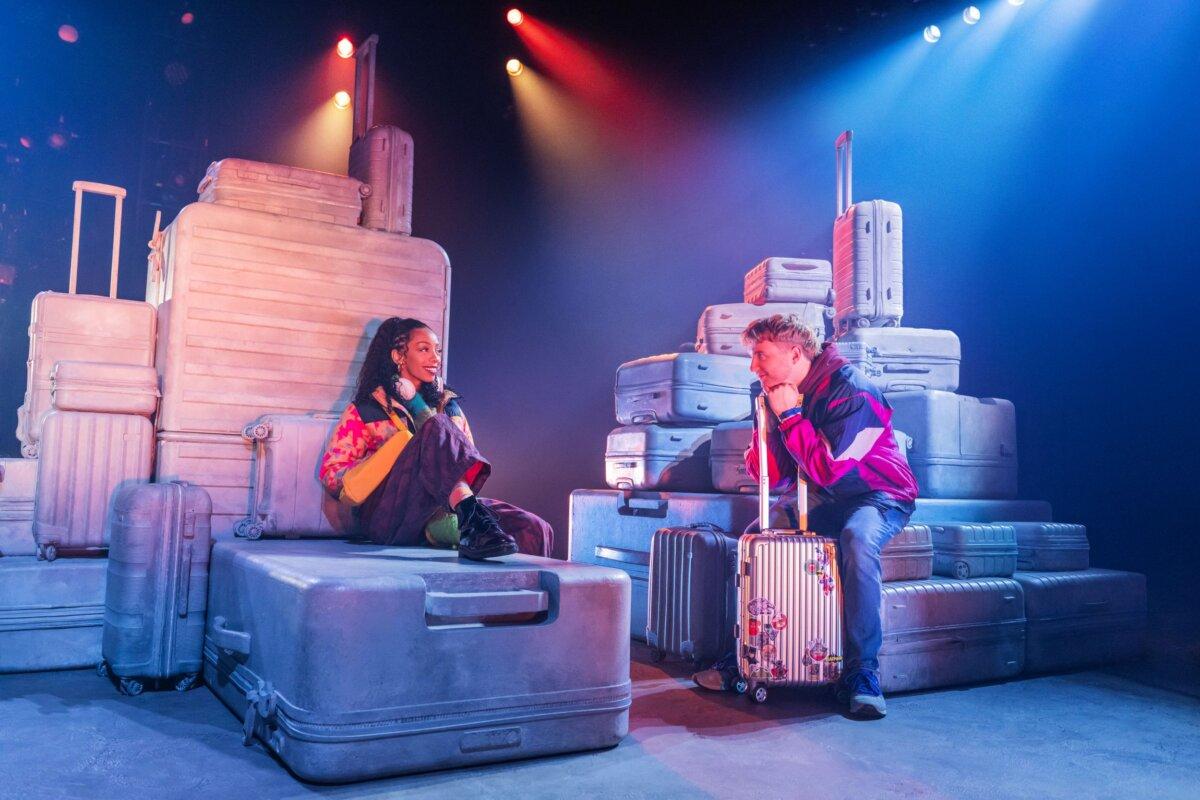 Christiani Pitts and Sam Tutty on luggage-like blocks that can be rearranged as needed. (Copyright Matthew Murphy)