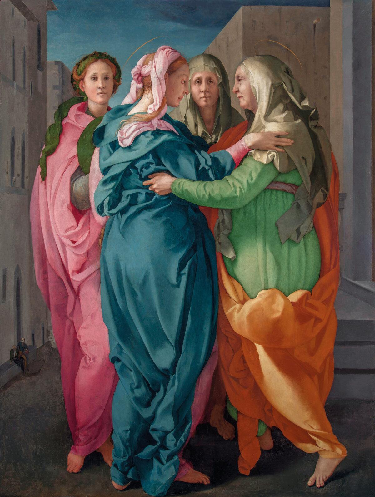 “The Visitation,” circa 1528–1530, by Pontormo. Oil on panel; 6 feet 7 1/2 inches by 5 feet 1 3/8 inches. St. Michael and St. Francis Parish Church, Carmignano, in Tuscany, Italy. (Public Domain)
