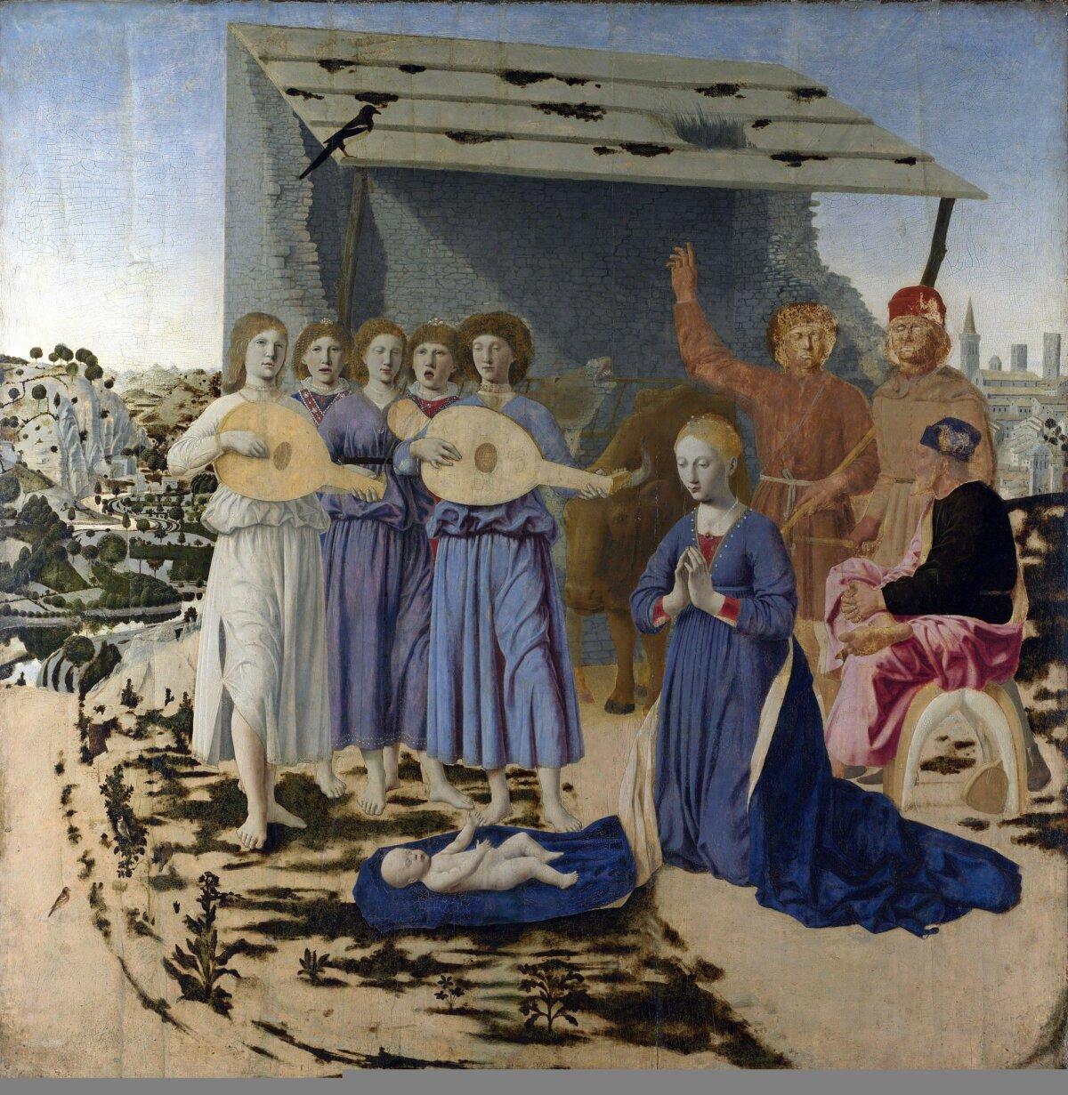 “The Nativity,” 1470–1475, by Piero della Francesca. Oil on panel; 4 feet 1 inch by 4 feet 1/8 inch. National Gallery, London. (Public Domain)