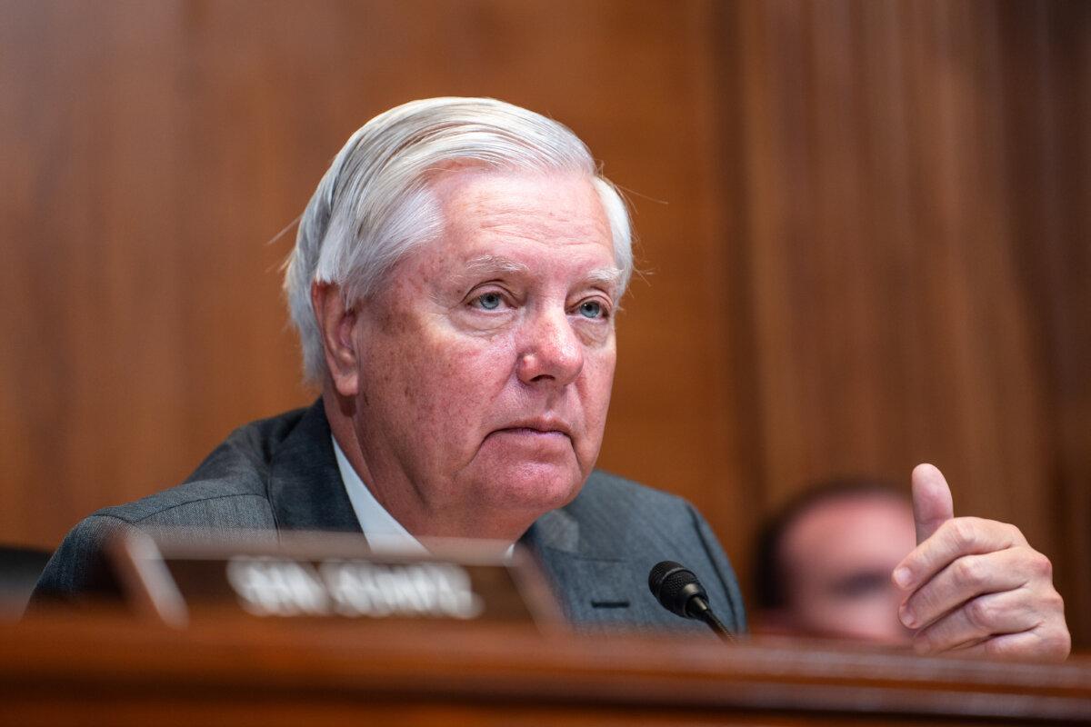 Sen. Lindsey Graham (R-S.C.) during a hearing on Capitol Hill in Washington on Dec. 3, 2025. (Madalina Kilroy/The Epoch Times)